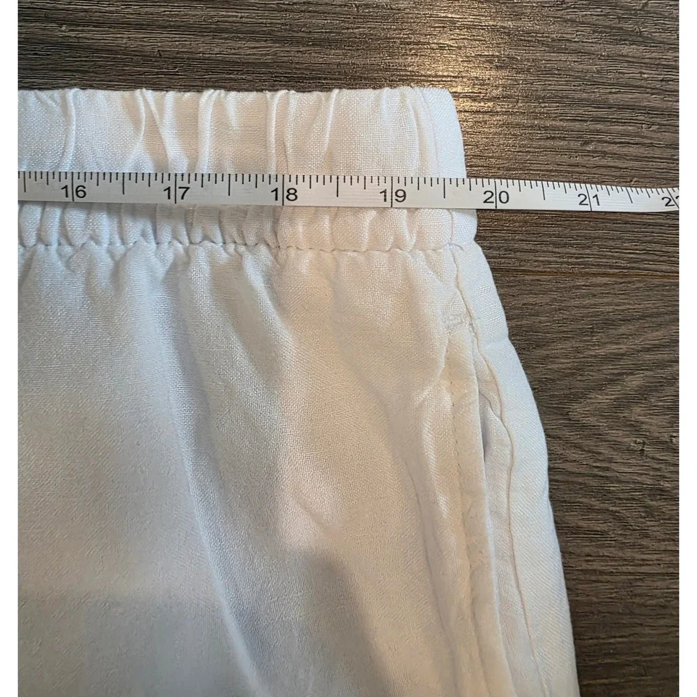 Women's sz XL White Linen Blend Drawstring Wide Leg Pants High Rise Summer